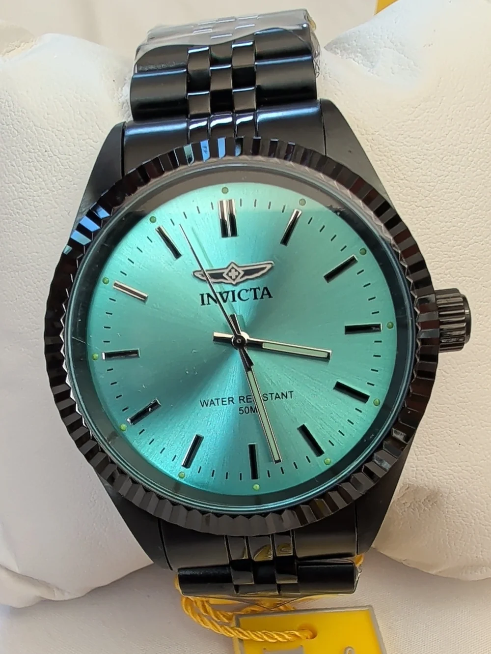NWT Men's Invicta Specialty Serrate Black Stainless Steel Watch - Teal Dial 40mm